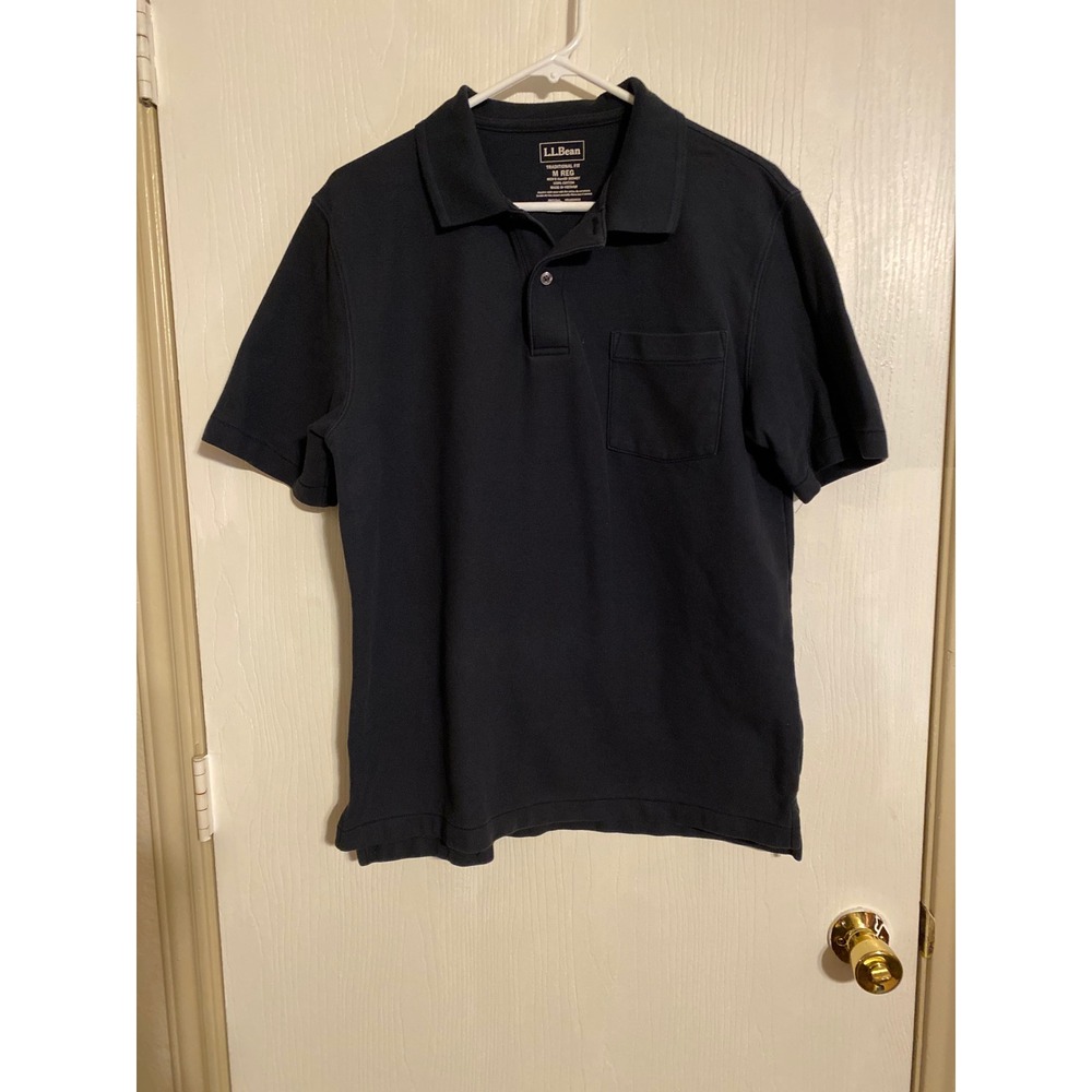 LL Bean Mens Navy Blue Short Sleeve Pique Polo Shirt Traditional Fit M 0426